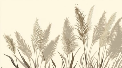 Natural Silhouettes of Pampas Grass Casting Soft Shadows on a Beige Surface