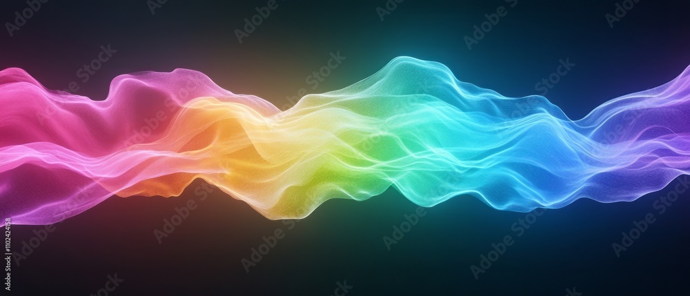Poster bright and vibrant wave patterns undulate in a smooth display of color against a dark backdrop