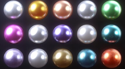 Glossy pearl spheres in a variety of colors and realistic textures