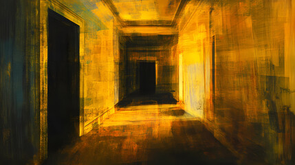 Backrooms empty room liminal spaces abstract hall corridors yellow carpet walls light ceiling floor horror creepy atmosphere back rooms, horror, abstract. Liminal. Illustration