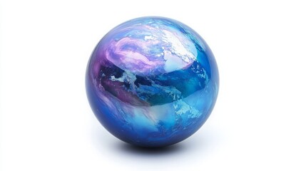 Nacreous blue ball, a luxury decorative sphere on white.