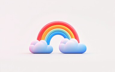 a single weather icon of a rainbow arched over a fluffy cloud, vibrant colors and soft edges