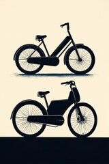 Fototapeta premium Two stylish, modern bicycles in silhouette against a light background, showcasing sleek designs and elegance.
