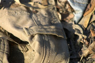 khaki pants lost in dirt and leaves