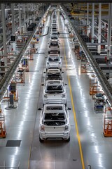 Automobile Assembly Lines in Modern Factory Showcasing Complex Car Manufacturing Process