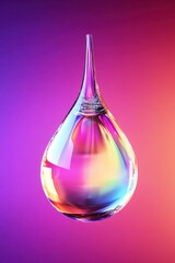 A mesmerizing crystal-clear water droplet reflects vibrant colors against a gradient background.