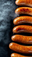 Grilled sausages sizzling on a smoky barbecue grill, AI