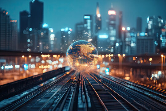 Globe on Futuristic Background: Concept of World Economy and Globalization or Deglobalization..