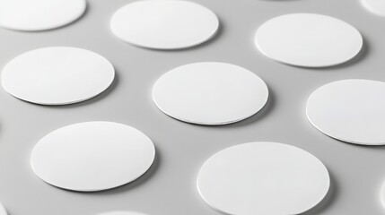Realistic white round stickers with curved corners, ideal for mockups