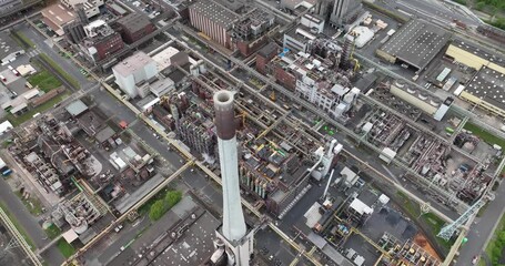 aerial drone video of the industry in the german ruhr area, Chempark Krefeld.