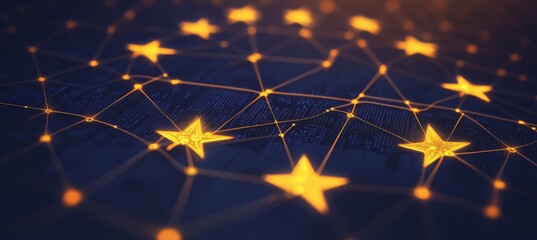 Fototapeta premium European Union Digital Network Connectivity, Data Integration, Digital EU, Glowing Lines, Stars