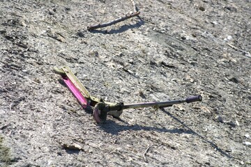 kids kick scooter abandoned in wasteland