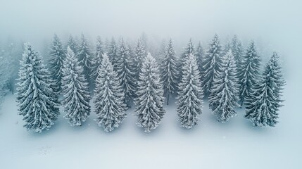 Winter Wonderland: Drone Shot of Snow-Covered Evergreen Trees After a Blizzard