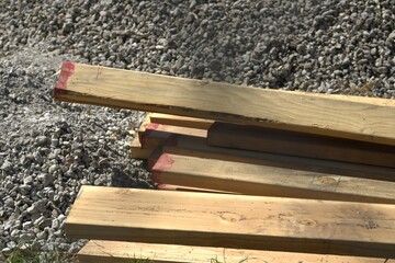 beams of wood at construction site
