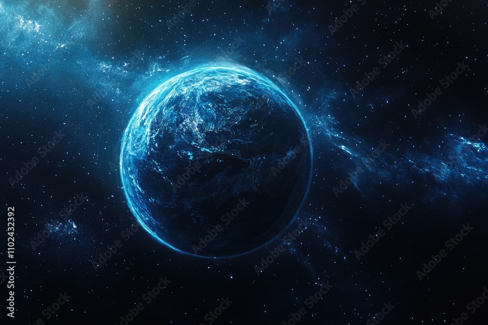 Wall mural azure globe in cosmic space: a visual reflection on earth's ecology and global environment