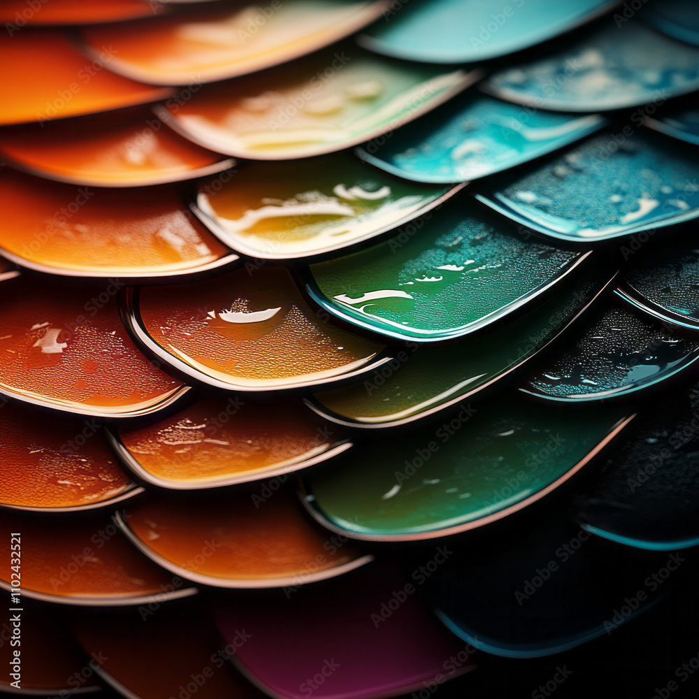 Poster close-up of vibrant textured scales in gradient colors