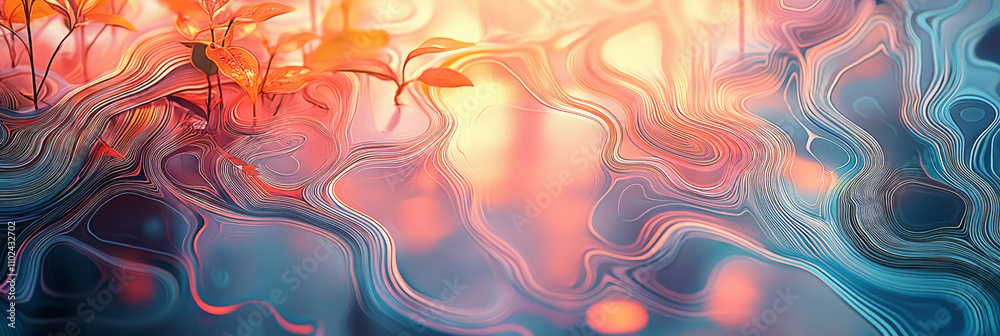 Poster an abstract fluid gradient artwork featuring soft, flowing lines in vibrant pastel colors.