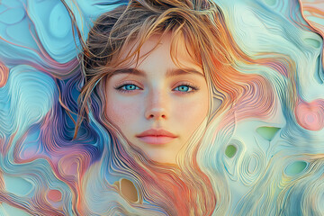 Abstract Portrait of a Woman with Flowing Textured Waves