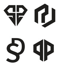 Mega collection letters logo design. abstract letter logos with black color, abstract logo set