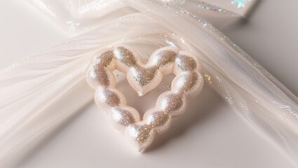 Pearl Heart Ornament on Sheer Fabric for Wedding Decor