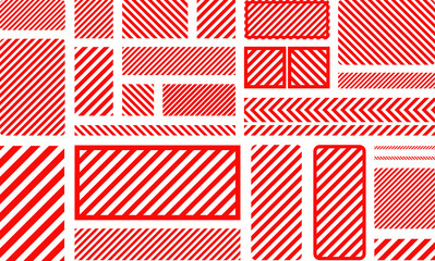 Fototapeta premium Attention, danger or caution sign. Various white and red warning signs with diagonal lines stripes. Danger zone background