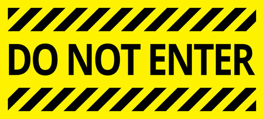 Various black and yellow warning signs with diagonal lines. Attention, danger or caution sign, warning banner, road shield.