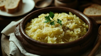 kapusta z grochem, kuchnia polska, wigilia, święta, boże narodzenie, tradycja, ciepłe danie, Canon EOS R5, widok pod kątem 45°, naturalne światło, rustykalne, smaczne, minimalistyczne, elegancja, pols