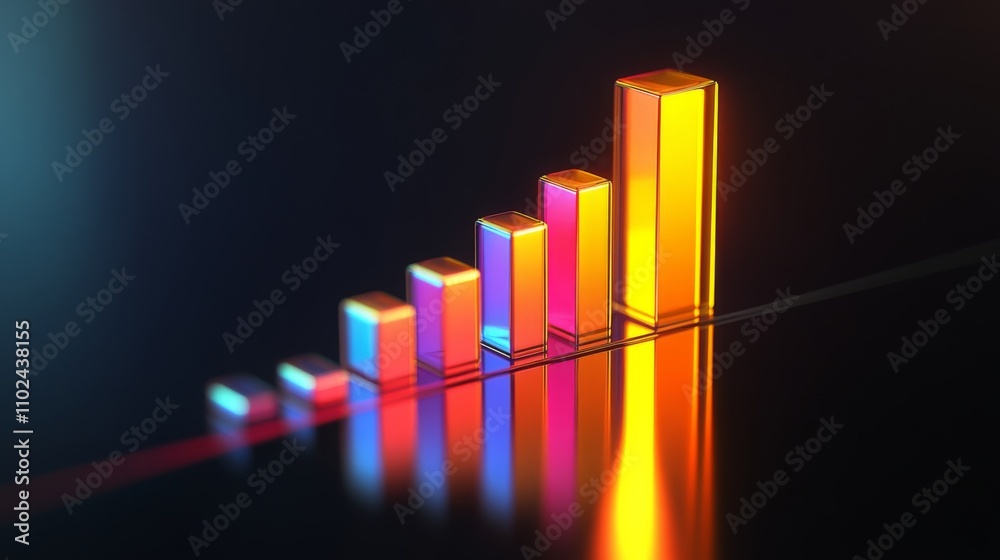 Poster modern data visualization with colorful bar graph on black background