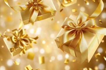 Gift Boxes Adorned with Gold Ribbons for Celebratory Occasions