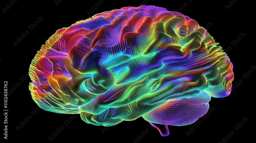 Aufkleber vibrant abstract representation of a human brain in colorful waves