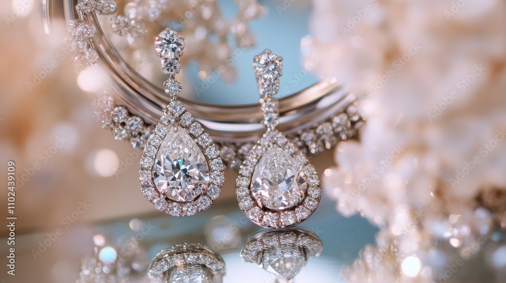 Poster elegant teardrop earrings with sparkling diamonds and reflections
