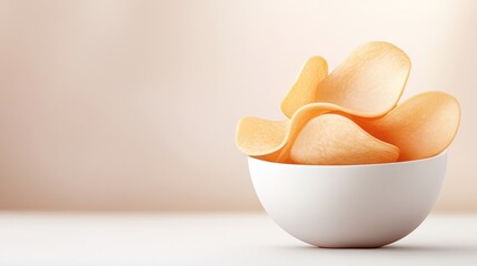 Crisp Potato Chips in Modern White Bowl Against Soft Background