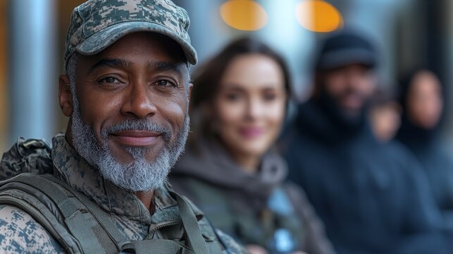 Veteran advocating for better healthcare during community outreach event in urban setting