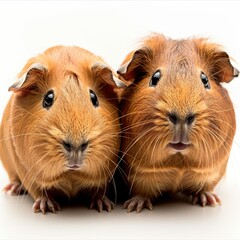 Fototapeta premium Two cute guinea pigs on white background.