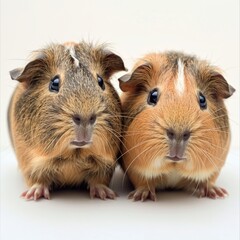 Two cute guinea pigs on white background.