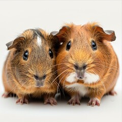 Fototapeta premium Two cute guinea pigs on white background.