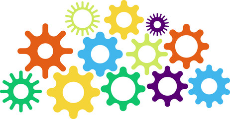 Gears icon set. Connected cogs, cogwheel gears illustration