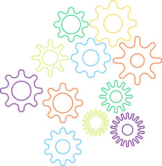Gears icon set. Connected cogs, cogwheel gears illustration