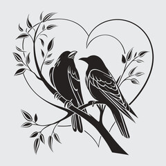 Birds hug silhouette vector art illustration