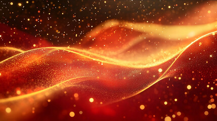 Red and gold wave abstract background cool colors flowing colors particle dynamic effects Chinese New Year celebration red and gold entanglement strong light red back