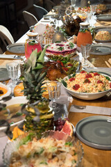 Festive table with cold appetizers of Russian cuisine