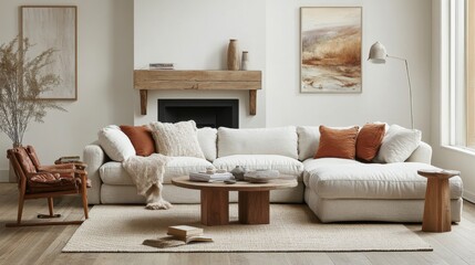 Cozy Living Room with Neutral Tones and Modern Furniture Arrangement
