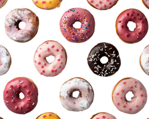 background of different colored doughnuts 
