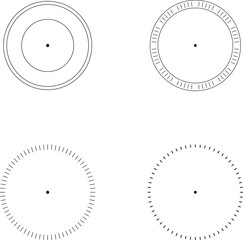Naklejka premium Mechanical clock faces with arabic numerals, bezel. Timer or stopwatch element. Mechanical clock face dials template set. Classic clocks and watches with arabic and roman numerals for your own design 
