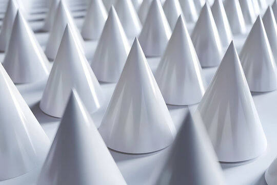 modern 3d render of abstract white cones with rotational pattern for architectural design and presentation. generative ai