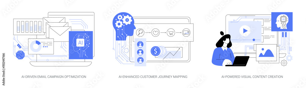 Wall mural artificial intelligence in marketing abstract concept vector illustrations.