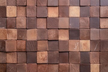 Beautiful arrangement of handcrafted wooden blocks in various shades of brown in a patterned design