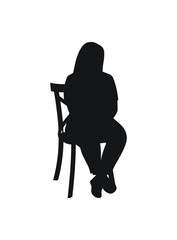 Overweight girl sits on a chair, black silhouette of a human body