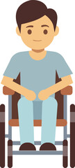 Young man in wheelchair. Disabled kid cartoon character