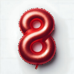 number 8 red balloon in glitter texture isolated on white background